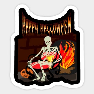 Creepy halloween evil skeleton and pumpkin - Happy halloween Sticker